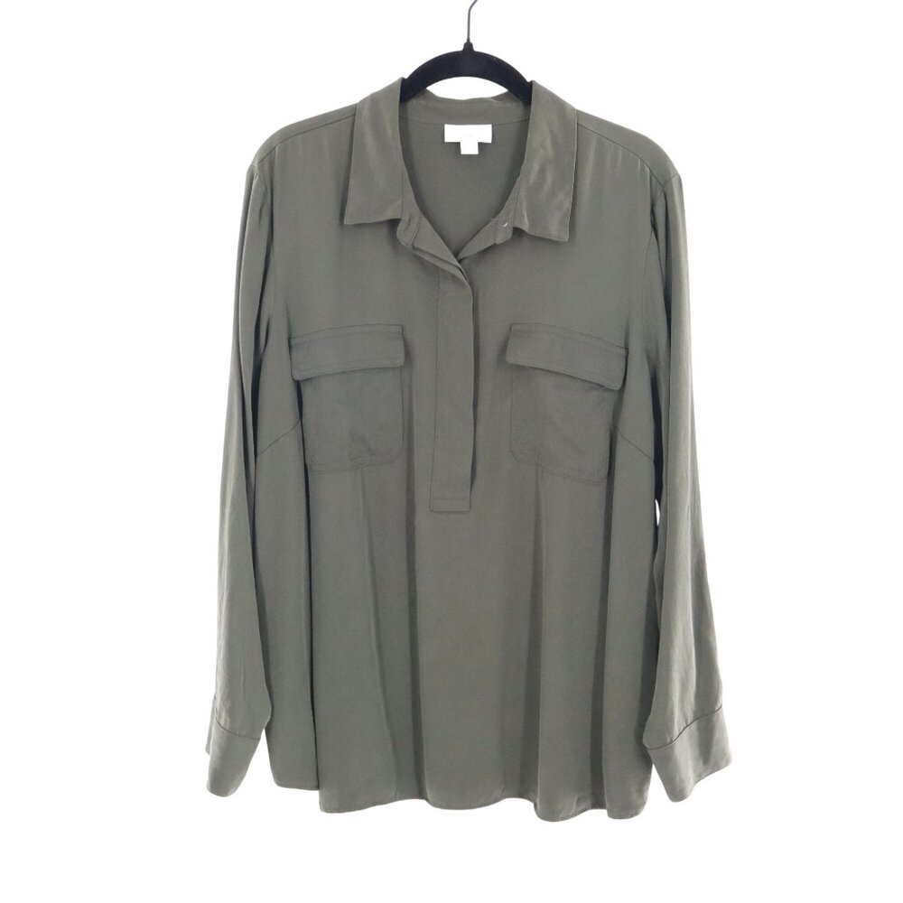 J. Jill Top Womens Petite L‎ Olive Green Corporate Career Safari Professional